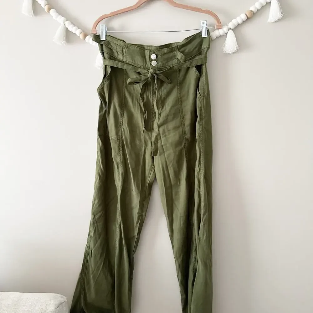 Hudson Cypress Tie Waist Wide Leg Trousers Linen-Blend Green Women's Size 29 - Picture 2 of 5